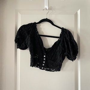 UO Black Lace Crop Blouse